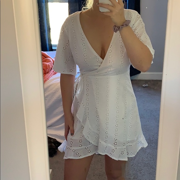 Japna Dresses & Skirts - Eyelet white wrap dress